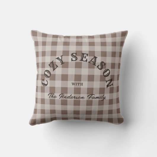 Rustic Western Script Custom Brown Gingham Pattern クッション (裏面)