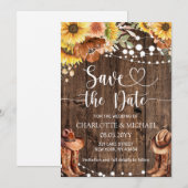 Rustic Western Sunflower Save the Date Wedding 招待状 (正面/裏面)