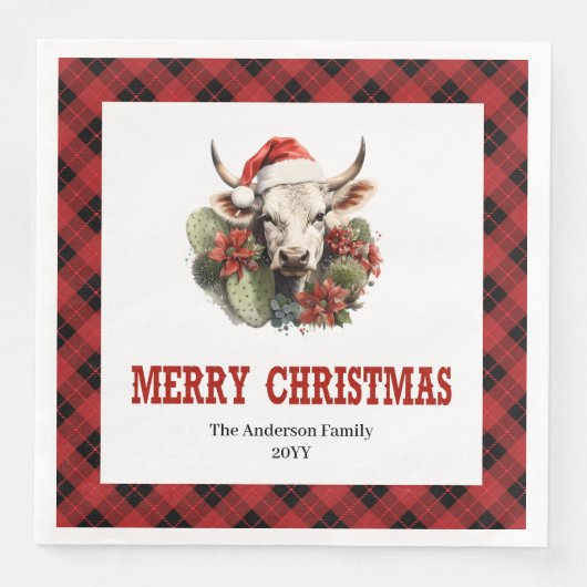 Rustic Western Tartan Christmas Party Napkins (正面)