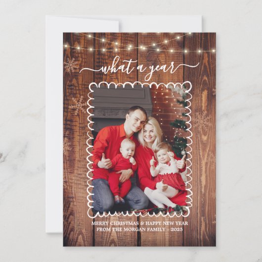 Rustic What a Year Photo Collage Christmas  カード (正面)