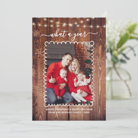 Rustic What a Year Photo Collage Christmas カード (スタンド正面)