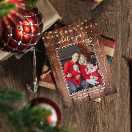 Rustic What a Year Photo Collage Christmas  カード