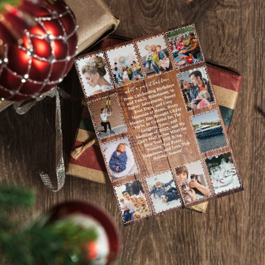 Rustic What a Year Photo Collage Christmas カード