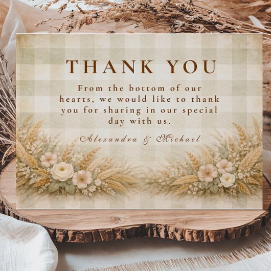 Rustic Wheat And Wildflower Garden Wedding サンキューカード