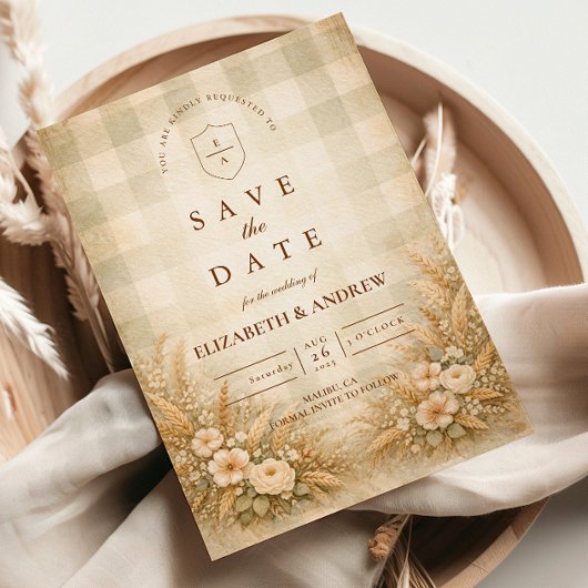 Rustic Wheat And Wildflower Garden Wedding セーブザデート