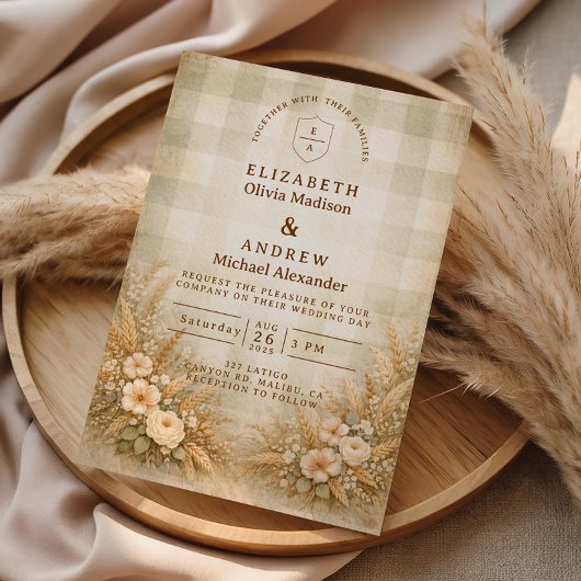 Rustic Wheat And Wildflower Garden Wedding 招待状