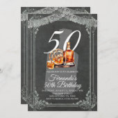 Rustic Whiskey Bottle 50th Adult Birthday 招待状 (正面/裏面)