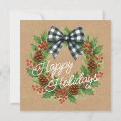 Rustic White And Black Checkered Bow Holiday Card シーズンカード (正面)