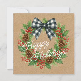 Rustic White And Black Checkered Bow Holiday Card シーズンカード