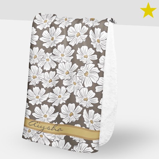Rustic White Flower Sketch Yellow Gray Custom Name シェルパブランケット