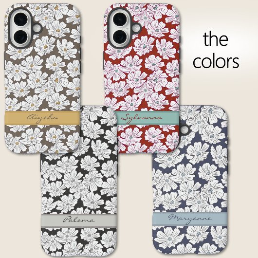 Rustic White Flowers Sketch Black Gray Custom Name Case-Mate iPhoneケース