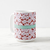 Rustic White Flowers Sketch Red Teal Custom Name コーヒーマグカップ (正面左)
