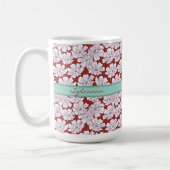 Rustic White Flowers Sketch Red Teal Custom Name コーヒーマグカップ (左)