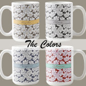 Rustic White Flowers Sketch Red Teal Custom Name コーヒーマグカップ