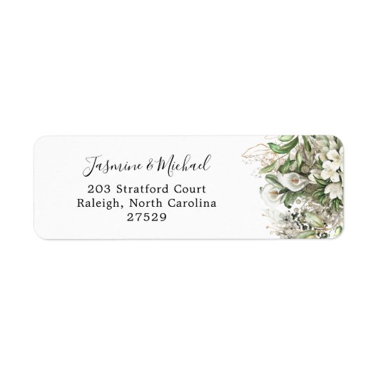 Rustic White Gold Floral Wedding ラベル (正面)