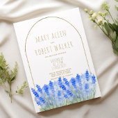 Rustic white gold lavender blue floral wedding 招待状