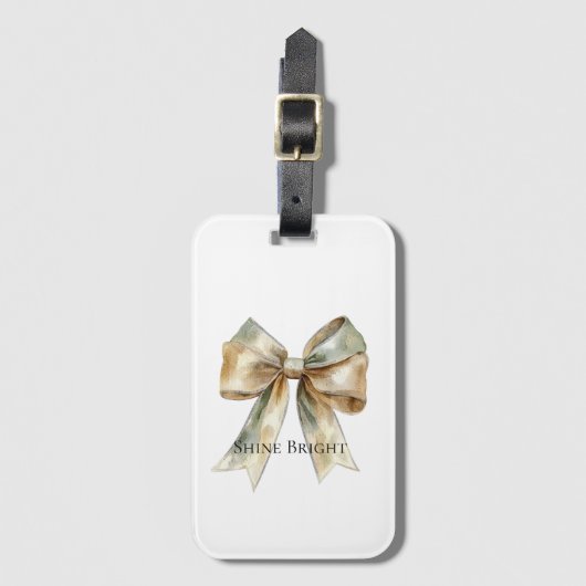 Rustic White Green Gold Bow Personalized ラゲッジタグ (正面縦)