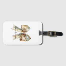 Rustic White Green Gold Bow Personalized ラゲッジタグ