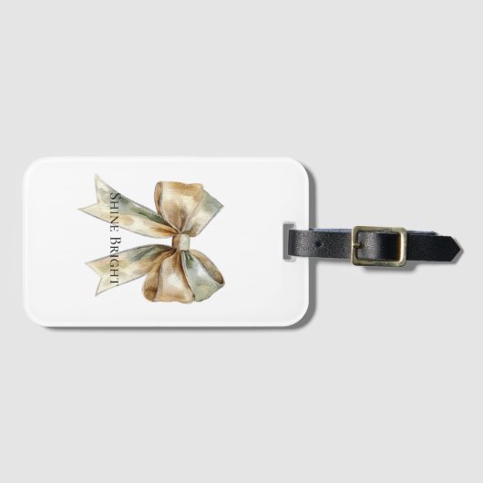 Rustic White Green Gold Bow Personalized ラゲッジタグ (正面横)