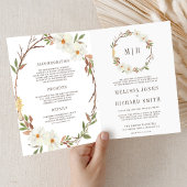 Rustic White Magnolia Floral QR Code Wedding 招待状