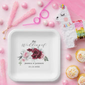 Rustic White Maroon Rose Floral Wedding  ペーパープレート (パーティー)