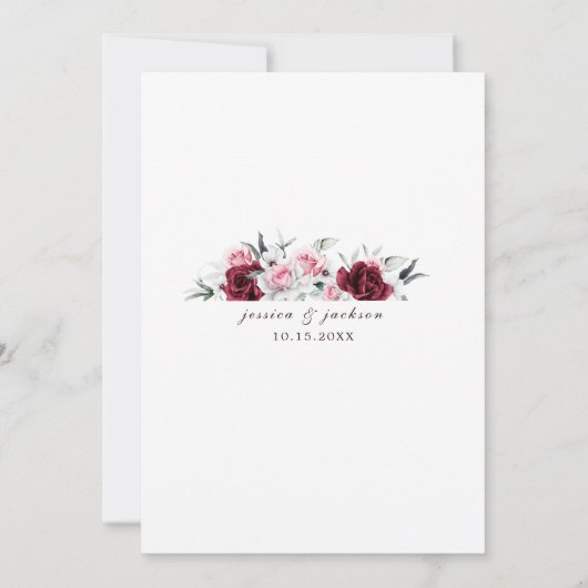 Rustic White Maroon Rose Floral Wedding 招待状 (裏面)