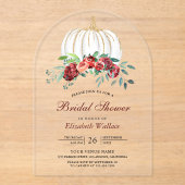 Rustic White Pumpkin Burgundy Floral Bridal Shower アクリル招待状 (正面)