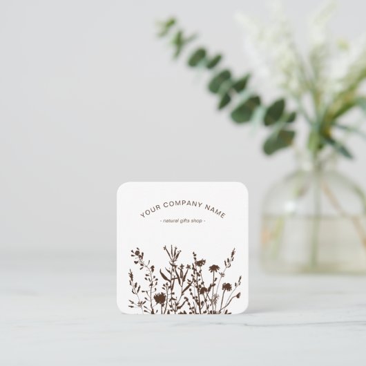 Rustic Wild Flowers Earthy Floral Sketches Logo スクエア名刺 (スタンド正面)