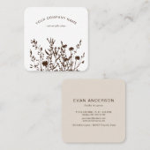 Rustic Wild Flowers Earthy Floral Sketches Logo スクエア名刺 (正面/裏面)