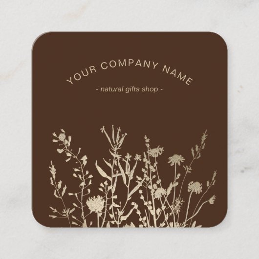 Rustic Wild Flowers Earthy Floral Sketches Logo スクエア名刺 (正面)