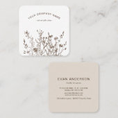 Rustic Wild Flowers Earthy Floral Sketches Logo スクエア名刺 (正面/裏面)