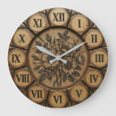 Rustic Wild Rose Wall Clock | Wood-Look Farmhouse  ラージ壁時計 (正面)