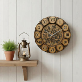 Rustic Wild Rose Wall Clock | Wood-Look Farmhouse  ラージ壁時計