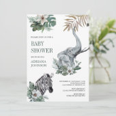 Rustic Wild Safari Zebra and Elephant Baby Shower 招待状 (スタンド正面)