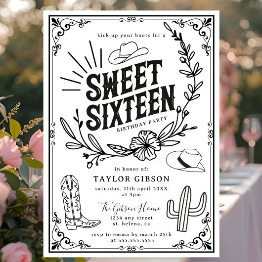 Rustic Wild West Sweet Sixteen Birthday Party 招待状