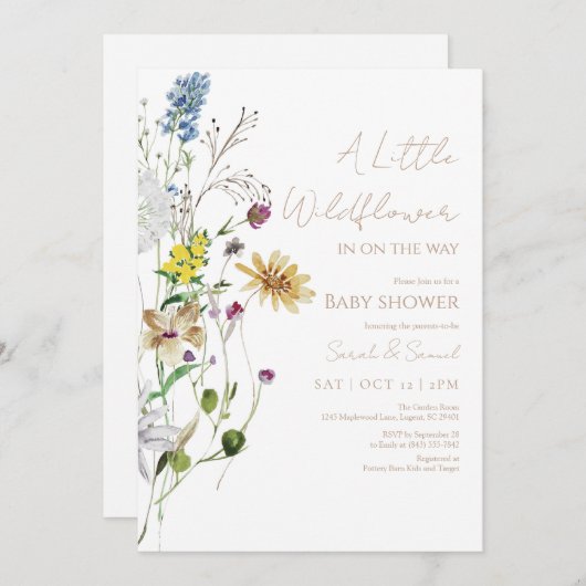 Rustic Wildflower Baby Shower Invitation サンキューカード (正面/裏面)