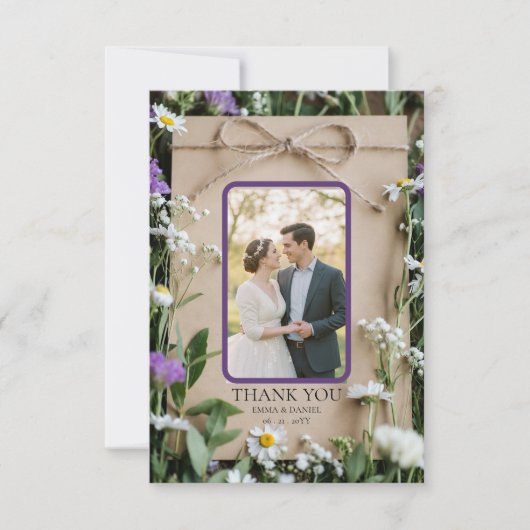 Rustic Wildflower Botanical Kraft Paper Wedding サンキューカード (正面)