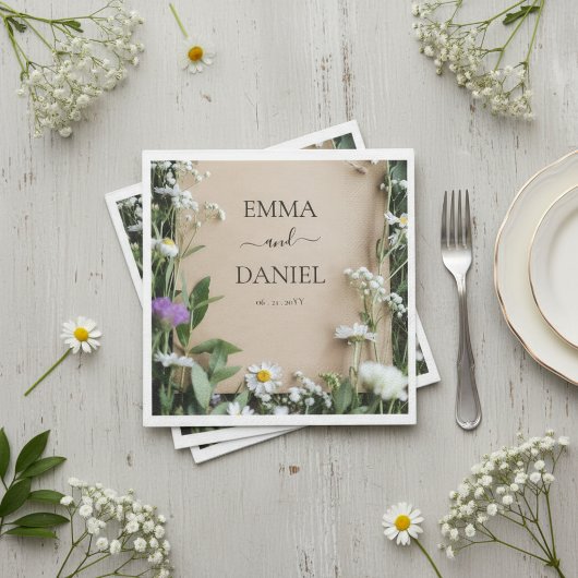 Rustic Wildflower Botanical Kraft Paper Wedding スタンダードランチョンナプキン