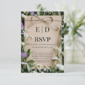 Rustic Wildflower Botanical Kraft Paper Wedding 出欠カード (スタンド正面)