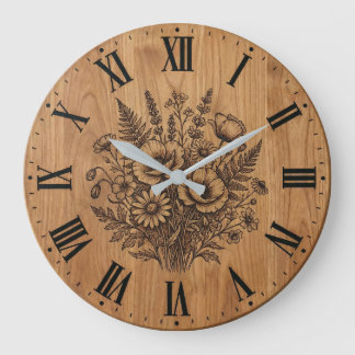 Rustic Wildflower Bouquet Wall Clock  ラージ壁時計