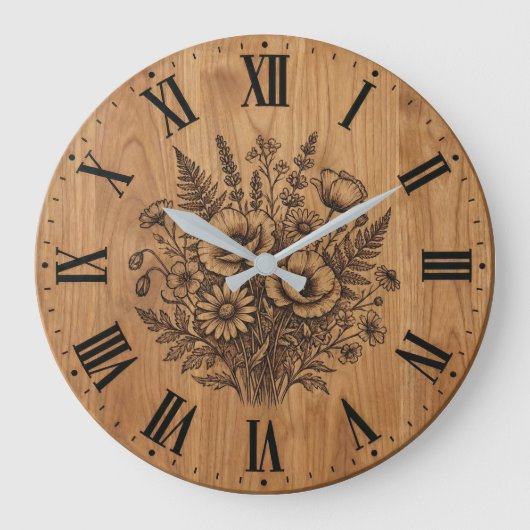 Rustic Wildflower Bouquet Wall Clock  ラージ壁時計 (正面)