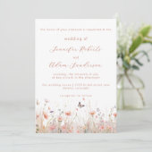 Rustic Wildflower Dusty Pink Meadow Wedding 招待状 (スタンド正面)