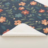 Rustic Wildflower Field Navy Blue Pattern シェルパブランケット (3/4)