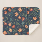 Rustic Wildflower Field Navy Blue Pattern シェルパブランケット (正面(横))