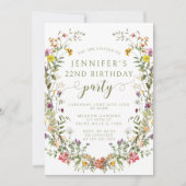 Rustic Wildflower Floral Wreath Adult Birthday 招待状 (正面)