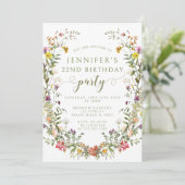Rustic Wildflower Floral Wreath Adult Birthday 招待状 (スタンド正面)