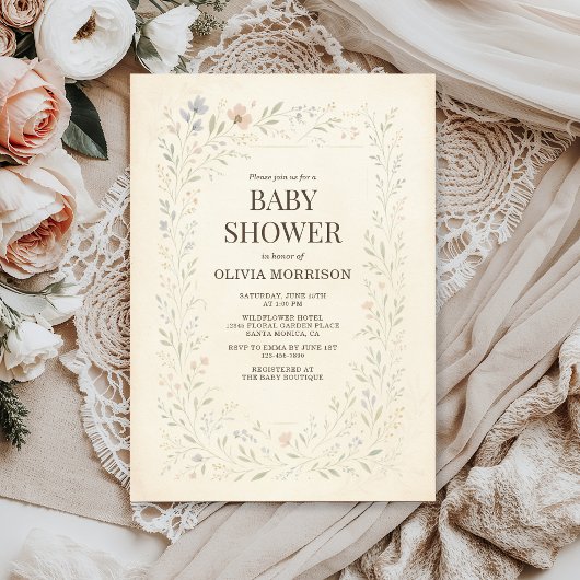 Rustic Wildflower Garden Boho Baby Shower 招待状