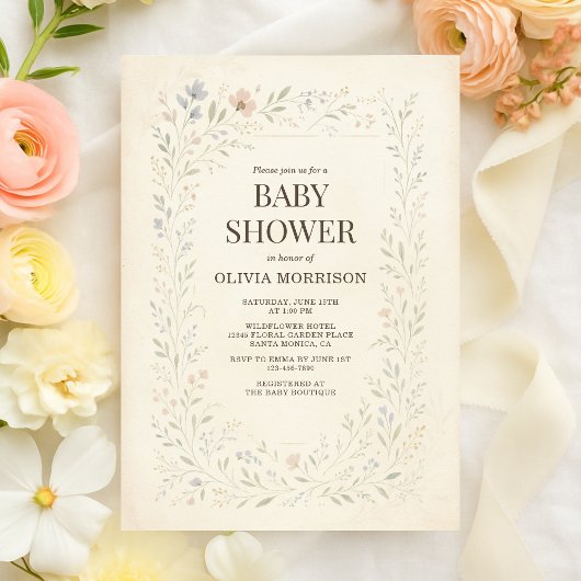 Rustic Wildflower Garden Boho Baby Shower 招待状