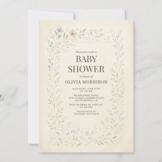 Rustic Wildflower Garden Boho Baby Shower 招待状 (正面)