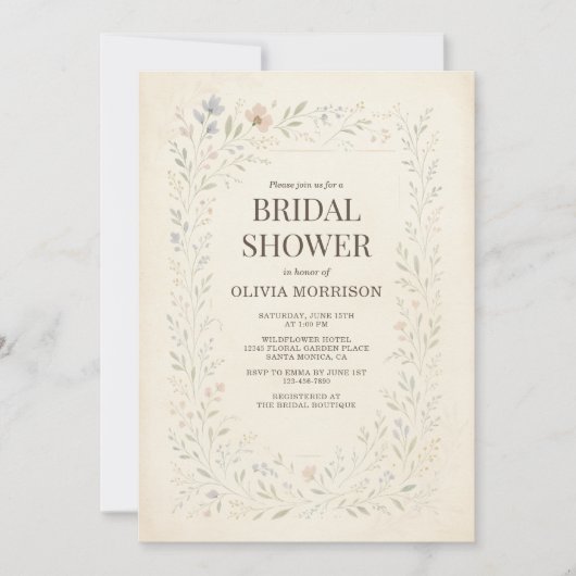 Rustic Wildflower Garden QR Code Bridal Shower 招待状 (正面)